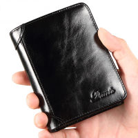 mens leather wallet RFID anti-theft brush head layer cowhide retro casual vertical multi-function small money bag money clips