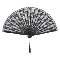 Female With Bamboo Staves Gift Retro Dance Home Decoration Lightweight Elegent Summer Handheld Black Lace Portable Classical Performance Wedding Chinese Style Folding Fan