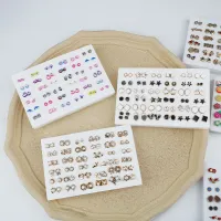 36 Pairs Korean Fashion Earrings Mixed Styles Ins Geometirc Pearls Flower Animal Fruits Plastic Stud Earrings Set For Girls Ladies Jewelry Gifts