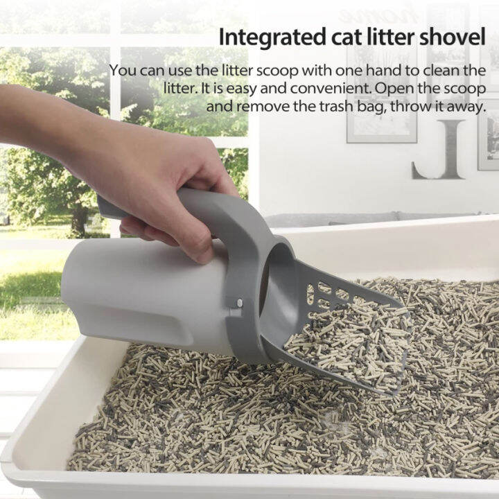 Cat Litter Scoop with Bags, Ergonomic Cat Litter Shovel with Holder and