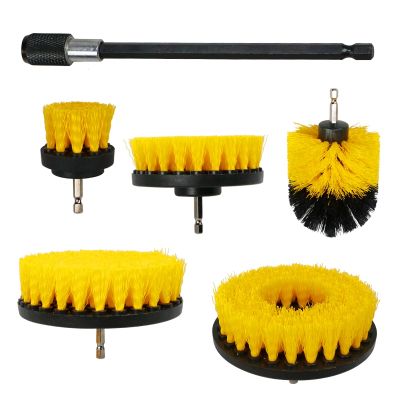 2/3.5/4/5 Electric Scrubber Brush Drill Brush Kit Plastic Round Cleaning Brush Extension Rod for Car Tires Car Cleaning Tools