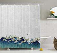 ญี่ปุ่นคลื่นอาบน้ำม่านน้ำวนมหาสมุทรบินนก Ukiyoe งานศิลปะ Grunge พิมพ์ 180 * 180 ซม