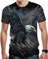 Cerbukt Novelty Tshirt American Flag and Eagle Graphic Print Short Sleeve T Shirt for Men