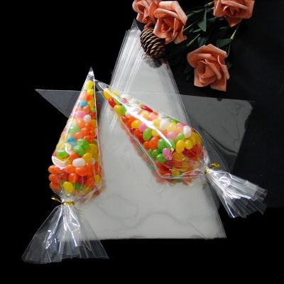 【CC】 50pcs/Lot Wedding Favors Birthday Decoration Cellophane Transparent Cone Storage With Organza Pouches