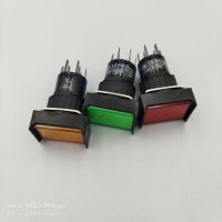 LA16J-22DZ PUSH BUTTON SWITCH LAMP 16MM.สวิตซ์ปุ่มกดแบบกดล็อคมีแลมป์สี่เหลี่ยมผืนผ้า 16มิล,กดติดกดดับ 2NO 2NC ,24V 220V