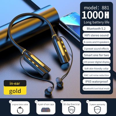 ZZOOI 1000hour Earphone Bluetooth Wireless Headphones Neckband Earbuds Sports Stereo Bass Headset TF Card With Mic When the Power Bank