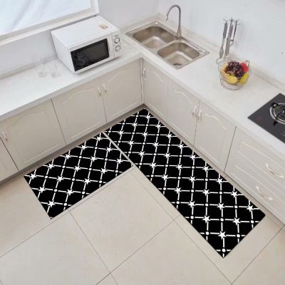 Simple Geometry Black Kitchen Floor Mat Non-Slip Living Room Rugs Hallway Bedroom Bathroom Mat Home Entrance Carpet Door Mats