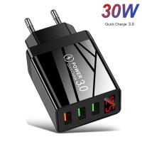 ?ผลิตภัณฑ์ดั้งเดิม + Gratis Ongkir?อะแดปเตอร์30W ที่ชาร์จโทรศัพท์สากลชาร์จเร็วอะแดปเตอร์ USB QC 3.0ที่ชาร์จจอแสดงผลแอลอีดีสำหรับ iPhone Samsung Huawei