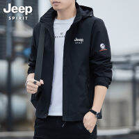 JEEP SPIRIT เสื้อโค้ทกันฝนแบบหลวมชาร์จได้สำหรับผู้ชายกันน้ำขนาดใหญ่ฤดูใบไม้ผลิและฤดูใบไม้ร่วง