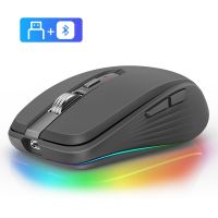 FMOUSE ดั้งเดิม M303เมาส์ไร้สายชนิด C บลูทูธ2.4G โหมดคู่แบบชาร์จได้เมาส์ตัวรับสัญญาณ USB RGB 4 DPI ปรับระดับเสียงได้