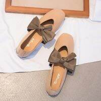 Butterfly knot square head r soft bottom bean shoes flat bottom Single shoes