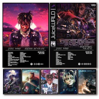 Juice Wrld Music Album Cover โปสเตอร์สำหรับห้องบาร์หรือตกแต่งบ้าน Retro ภาพวาดผ้าใบพิมพ์ยอดนิยม Hip Hop Rapper ของขวัญที่สมบูรณ์แบบสำหรับแฟนๆ