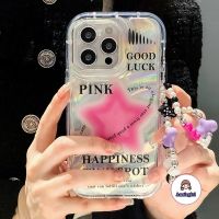 เคสโทรศัพท์มือถือ แบบใส ลายดาวสีชมพู พร้อมสายโซ่คล้อง สําหรับ IPhone 14 12Pro 13Promax XS XR 7 8plus