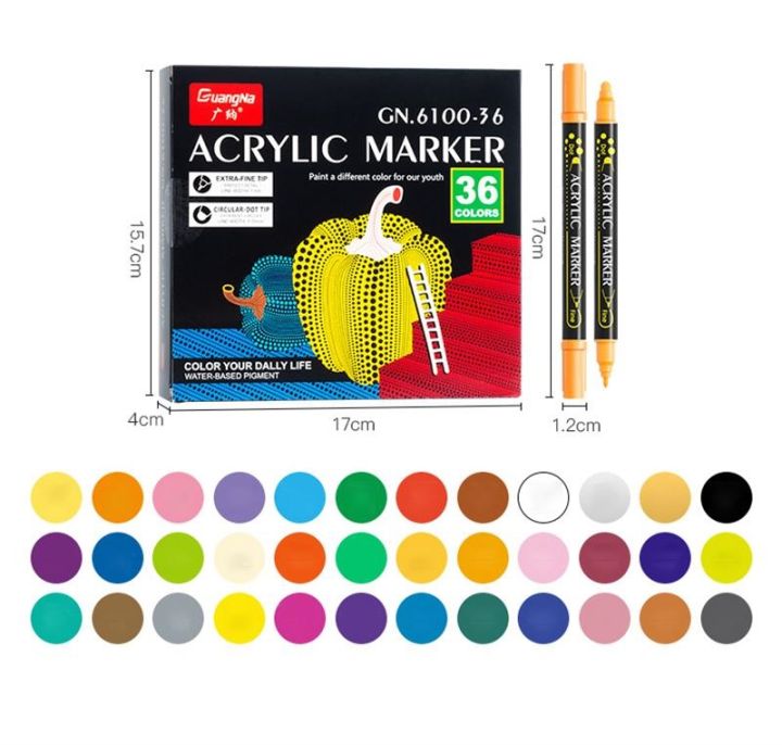 cw-12-24-36colors-paint-pens-extra-and-dots-painting-mug-glass-wood-fabric-canvas-metal