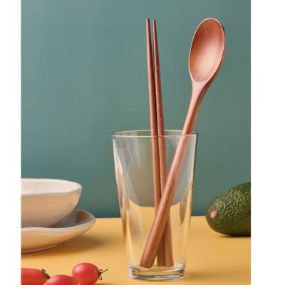 Natural Wood Spoon Chopsticks And Dinner Set Rice Soup Tableware Grain Handmade Household Tableware Tableware 天然木勺筷子和餐具饭汤餐具谷物手工家用餐具餐具