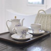 Ceramic Teapot Coffee Cup Saucer Set European Style Light Luxury Alice Purple Iris Flower Phnom Penh Afternoon Tea Set Drinkware