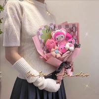 การ์ตูน Sanrio Kuromi My Melody Cinnamoroll Kt ลายแมวคุโรมิของเล่นตุ๊กตาผ้ากำมะหยี่ช่อดอกไม้ของขวัญวันวาเลนไทน์ของขวัญแฟนสาวคริสต์มาส