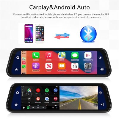 กระจกรถยนต์บันทึกวิดีโอ Carplay แผงหน้าปัดจีพีเอสไร้สายกล้องติดรถยนต์อัตโนมัติ