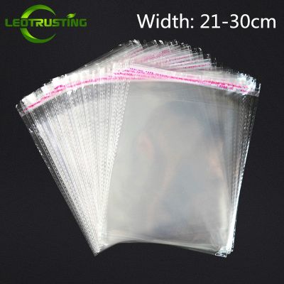 100pcs 21-30cm Width Clear Resealable OPP Adhesive Bag Transparent Poly Clothes Shoes Gloves Self-adhesive Packaging Pouches