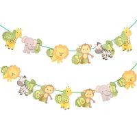 1set Jungle Safari 1st Happy Birthday Photo Banner Newborn 12 Month Baby Shower Banner Photo Booth Props Party Decorations Banners Streamers Confetti