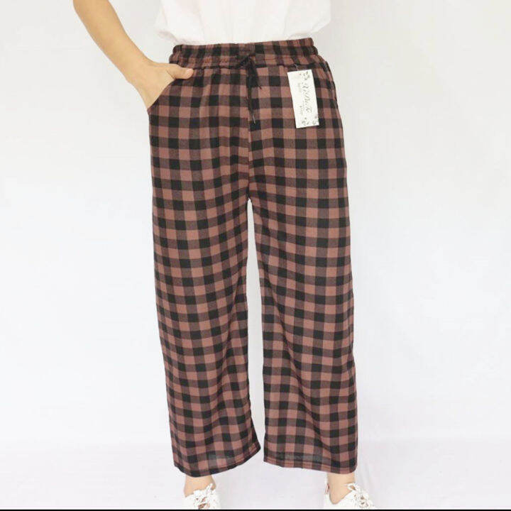 ส่งไว-กางเกงขายาวสก็อตสีสวย-plaid-pants-ทรงขาตรง-เป็นเอวยางยืดมีเชือกผูกรูดปรับขนาดเอวได้-ผ้าหนังไก่-9113-มีกระเป๋า2ข้าง