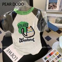 PEAR DODO เสื้อยืดแขนสั้นพิมพ์ลายน่ารักแขนแขนสั้นคอกลมเกาหลีสำหรับผู้หญิง