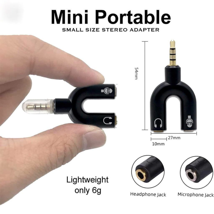 HP 3.5 MM Headphone Plug Audio Cables Splitter Microphone 2 in 1 Swivel Connector Jack Plug