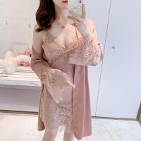 2 Pieces Women y Silk Satin Robes Gown Set Lace Kimonos &amp; Nightdress Elegant Sleepwear Summer Nightwear Set