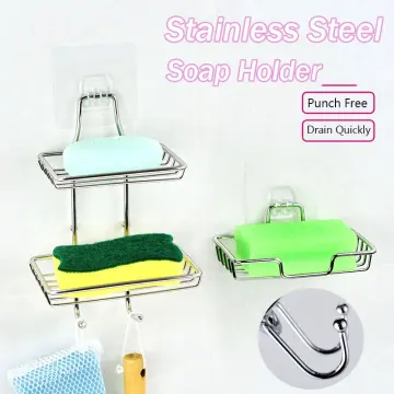 Soap Holder,Soap Dish,Soap Rack Wall Mounted Soap Holder Stainless Steel  Soap Sponge Dish Bathroom Accessories Soap Dishes Self Adhesive Used in
