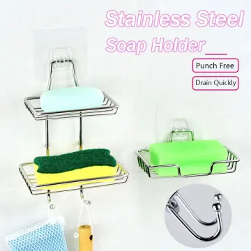 Soap Rack Wall Mounted Soap Holder Stainless Steel Soap Sponge Dish  Bathroom Accessories Soap Dishes Self Adhesive 