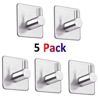 【YF】 Bathroom hooks for kitchen Door Wall Hanger Hooks Self Adhesive Robe Towel Hook 304 Stainless Steel genuine 5PCS