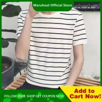 เสื้อยืดแนวโน้มบางพอดีใหม่สำหรับผู้ชายฤดูร้อนลายทางแขนสั้นของ MARUHOOL