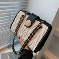 Net red embroidered thread small bag new trendy winter texture womens bag contrasting color shoulder bag all-match Messenger chain bag 【QYUE】