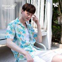 Men Cotton Blend Summer Shirt เสื้อเชิ้ตคอปกสำหรับผู้ชาย ผ้าพิมพ์ลายท้องทะเลไทยที่อุดมสมบูรณ์