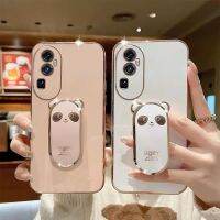 เคสสำหรับ OPPO Reno10 Pro Reno 10 Reno10 Pro + 5G เคสนิ่มเรียบง่าย TPU พร้อมปิดคลุมป้องกันการกระแทกแฟชั่นที่ตั้งรูปหมีน่ารักแบบเต็มกล้อง