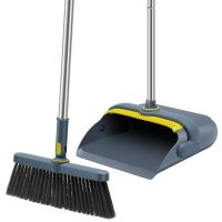 Broom and Dustpan Set with Adjustable Long Handle 180° Rotating Broom Dustpan Combo Upright Standing Sweeper Dustpan Set with