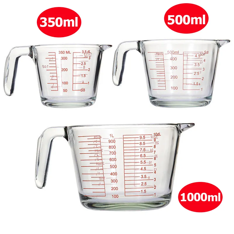 Glass Measuring Cup, 1 1/3-Cup Tempered Glass Liquid Measuring Cups, 12oz/350ml, with Handle and 3 Scales (OZ, Cup, ml), Transparant, Dishwasher