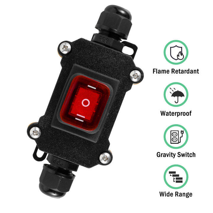 Inline Cord Switch 30A 220V IP65 Waterproof Power Cord Toggle Switch with Red LED Button Power