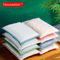 Houseeker Serat Bambu ฟองน้ำล้างจานน้ำมันฟรีแผ่นขัดถูทำความสะอาดฝุ่นผ้าเช็ดแปรงทำความสะอาดครัวเรือนสองด้าน