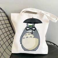 Totoro กระเป๋าช้อปปิ้ง Bolso Shopper กระเป๋าถือผ้าใบ Eco กระเป๋าผ้าฝ้ายผ้าที่นำมาใช้ใหม่ได้ Sac Tissu