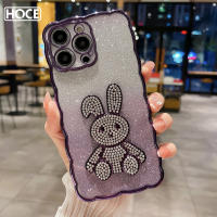 เคสโทรศัพท์คลื่นกระต่ายกลิตเตอร์สำหรับ iPhone 14 13 12 11 Pro Max 7 8 14 Plus X XS MAX XR ฝาหลังกันกระแทก