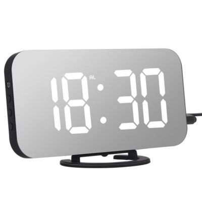 【Worth-Buy】 Usb กระจก Led แสดงผลความละเอียดสูงดิจิตอลเตือนนาฬิกา Dual Port ชาร์จอิเล็กทรอนิกส์ Creative Snooze นาฬิกาปลุกดิจิตอล