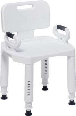 Drive Medical RTL12505 Handicap Bathroom Bench with Back and Arms, White