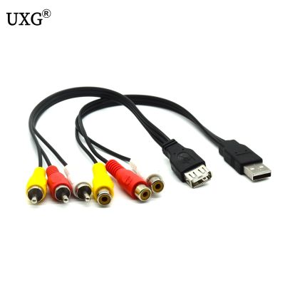 Chaunceybi 1pc USB Male Plug To 3 Female Audio Converter Video A/V Cable TV Television Wire Cord