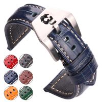 Cowhide Watchbands 20mm 22mm 24mm Genuine Leather Women Men Watch Band Strap Skull Hollow Buckle Red Blue Green Black Orange