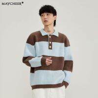 MAYCHEER เสื้อกันหนาว ผู้ชาย เสื้อสเวตเตอร์คอเต่าแขนยาวสไตล์ลำลองสไตล์ญี่ปุ่นเสื้อโปโลคอเต่า