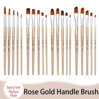 5pcs Professional Rose Gold Watercolor Paint Brushes Set Nylon Round Flat Angular Filbert Painting Brush for Beginner &amp; Artists Artist Brushes Tools