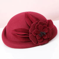 H299 Ladies Woolen Fedoras Hat Autumn Winter Wool Felt British Retro Flower Curling Cap Women High Quality Elegant Vintage Hats