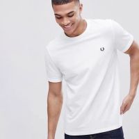 FRED PERRY FRED PERRY Grain 2022เสื้อยืดคอกลมสีบริสุทธิ์สำหรับผู้ชายปักผ้าฝ้ายแขนสั้นการซึมผ่านของอากาศสำหรับฤดูร้อน