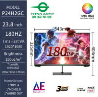 Titan Army 24" 1920X1080 144Hz/180Hz Gaming Monitor(P24H2GC) Adaptive Sync, 1ms MPRT, Flat Fast VA Panel, Ultra High CR 4400:1 Super Deep Blacks, color gamut:100%sRGB, DCI-P3 = 88%, AdobeRGB = 88%